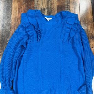 Terra & Sky Vibrant Blue Ruffled Sweater